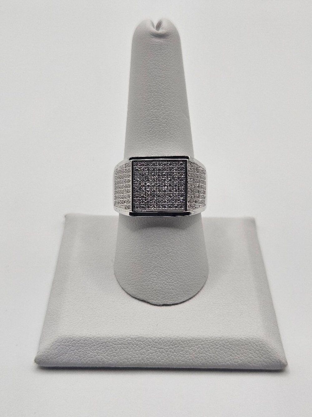 Moissanite Iced Out Square Signet Statement Ring .925 Silver Sz 9